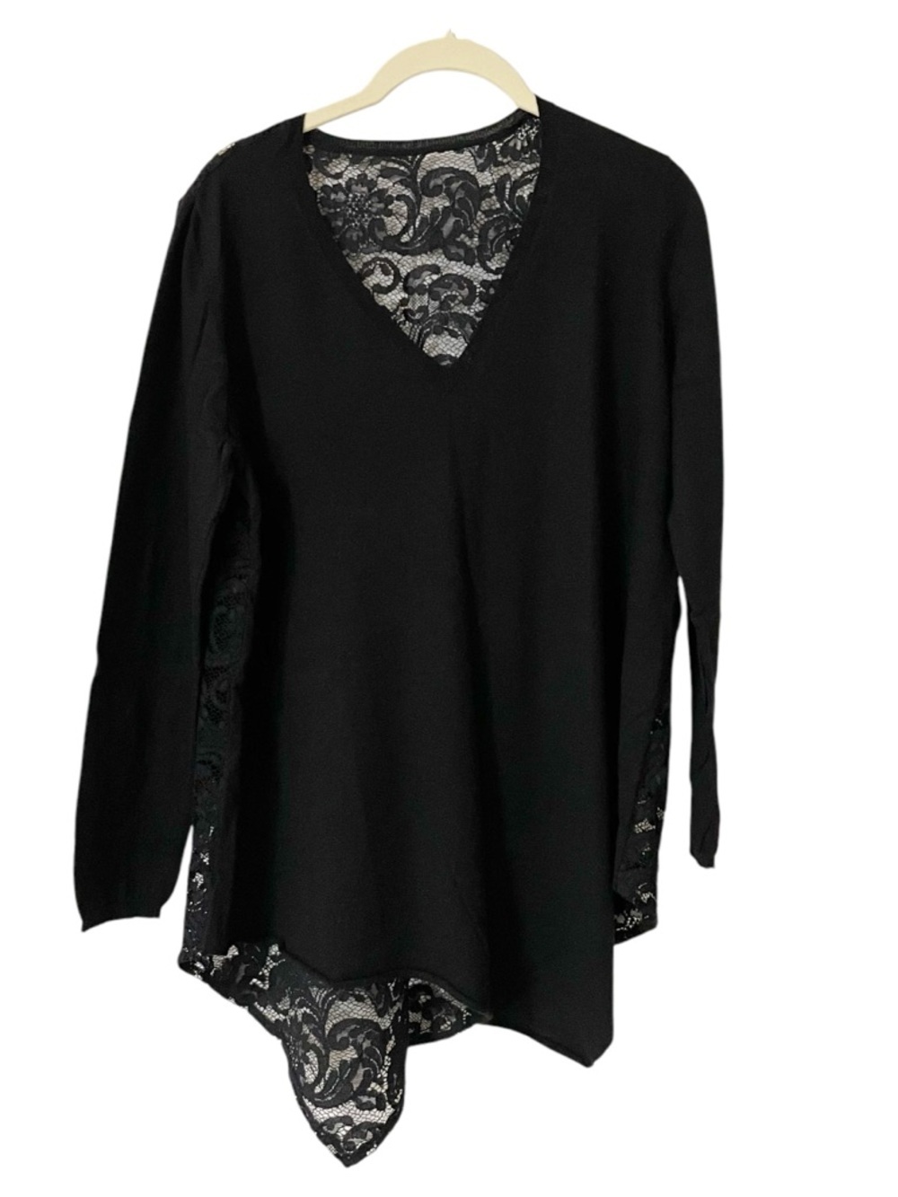 Black Lace V-Neck Women's Top Sweater Witchy Whimsigoth - Picture 2 of 6